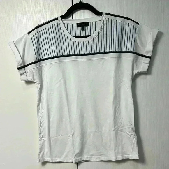 Donna Karan cotton modal short sleeve T shirt with chambray nautical print small - Picture 1 of 5